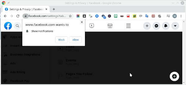 Facebook HTML5 push notification example